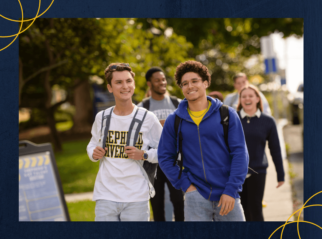 Students walking on campus.
